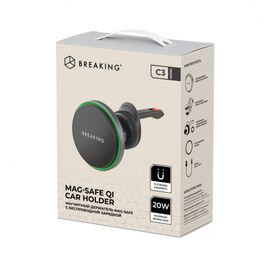  Держатель автомобильный Breaking C3, Mag•Safe Qi, 20W (Черный) 