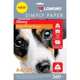  Фотобумага Lomond Simply 0102152 A4/260г/м2/50л./белый CIE148 глянцевое для струйной печати 