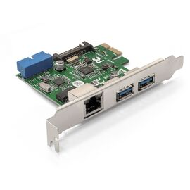  Контроллер сетевой ExeGate EXE-362 EX290278RUS (PCI-E x1 v2.0, 2*USB3.0 ext. + 1*USB3.0 int. + LAN UTP 1000Mbps, Chipset VL805 + RTL8153B) 