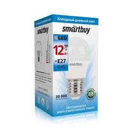  Лампа светодиодная SMARTBUY G45 12Вт 6000K E27 (холодный свет) (1/10/100) 