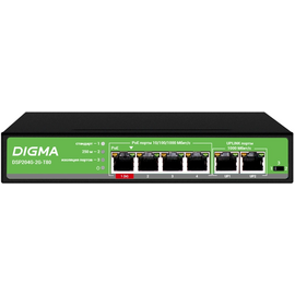  Коммутатор Digma DSP204G-2G-T80 (L2) 6x1Гбит/с 4PoE 4PoE+ 1PoE++ 80W неуправляемый 