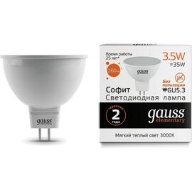  Лампа Gauss Elementary MR16 (13514) светодиодная 3.5Вт цок. GU5.3 спот 220B 3000K св.свеч.бел.теп. (упак. 10шт) 
