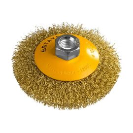  Щетка коническая STAYER Professional 35133-100 с посадочным М14, витая латунированная стальная проволока 0.3мм, d-100мм 