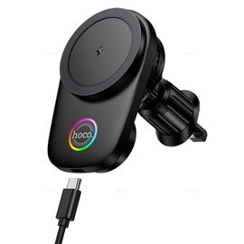  Автодержатель HOCO HW36 electric rotating magnetic wireless fast charging car holder air outlet Black 