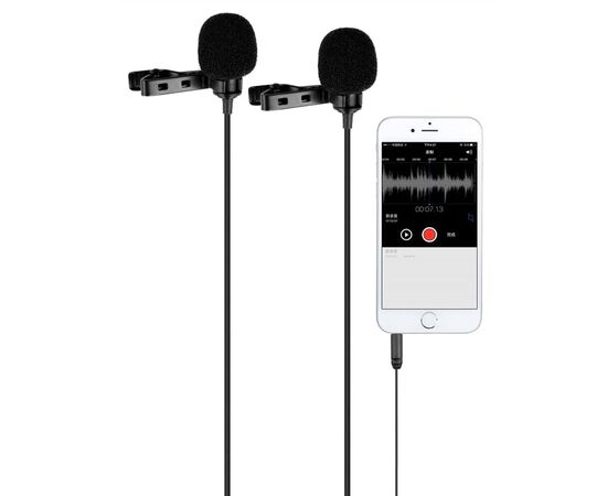  Микрофон CANDC DC-C2, петличный, Jack 3.5mm, черный, двойной всенаправленный 