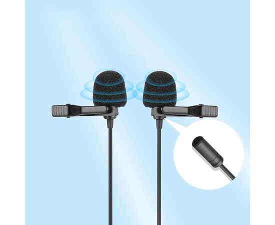  Микрофон CANDC DC-C2, петличный, Jack 3.5mm, черный, двойной всенаправленный 