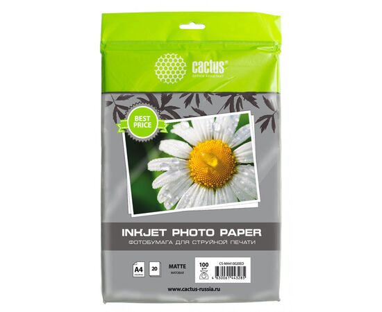  Фотобумага Cactus CS-MA410020ED A4/100г/м2/20л/белый матовое для струйной печати 