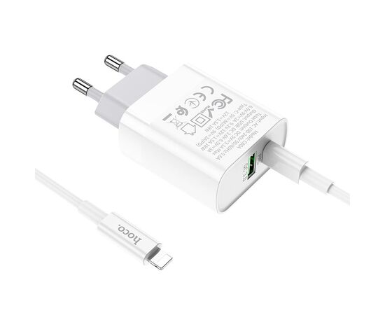  СЗУ HOCO C80A Rapido PD20W, QC3.0, Type-C + lightning (белый) 