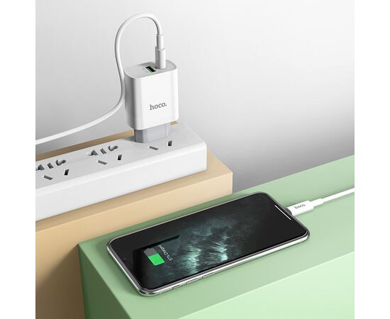  СЗУ HOCO C80A Rapido PD20W, QC3.0, Type-C + lightning (белый) 