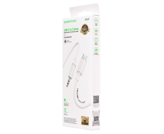  Кабель Type-C - 3.5mm Borofone BL21 Lemon 100см   (white) (236081) 