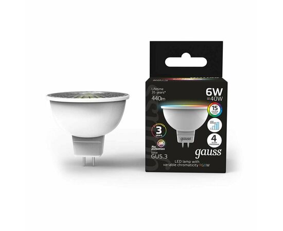  Лампа светодиодная Gauss 101105406 6Вт цок.GU5.3 софит 175B св.свечения RGB MR16 уп/1шт 