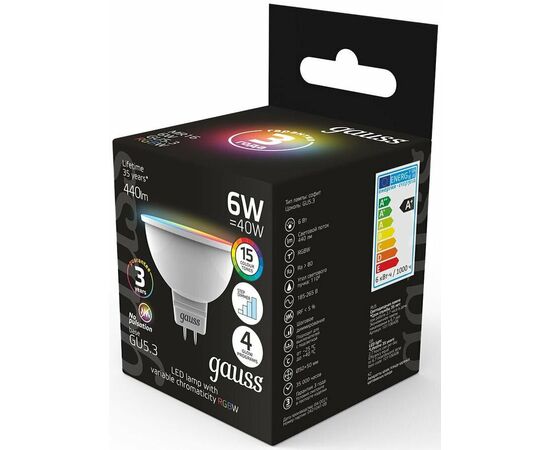  Лампа светодиодная Gauss 101105406 6Вт цок.GU5.3 софит 175B св.свечения RGB MR16 уп/1шт 
