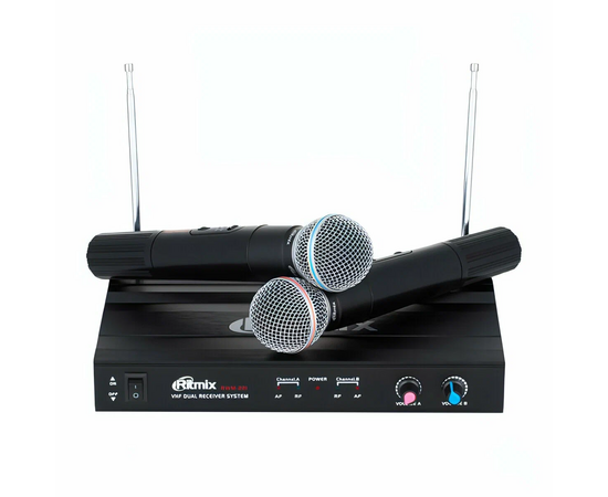  Микрофонная система RITMIX RWM-221 black 2микрофона, 87.5 - 92МГц, 2 канала, 0,005проц., 40-20000Гц, 600Ом, –603дБ, 80дБ,макс девиация 10КГц 
