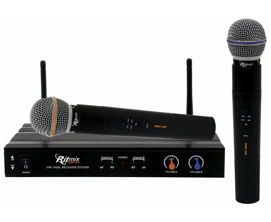  Микрофонная система RITMIX RWM-221 black 2микрофона, 87.5 - 92МГц, 2 канала, 0,005проц., 40-20000Гц, 600Ом, –603дБ, 80дБ,макс девиация 10КГц 