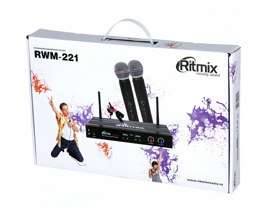  Микрофонная система RITMIX RWM-221 black 2микрофона, 87.5 - 92МГц, 2 канала, 0,005проц., 40-20000Гц, 600Ом, –603дБ, 80дБ,макс девиация 10КГц 